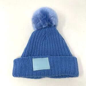 Love Your Melon LYM faux Fur Pom Beanie Knit Hat Beautiful Blue Kids Girls Size